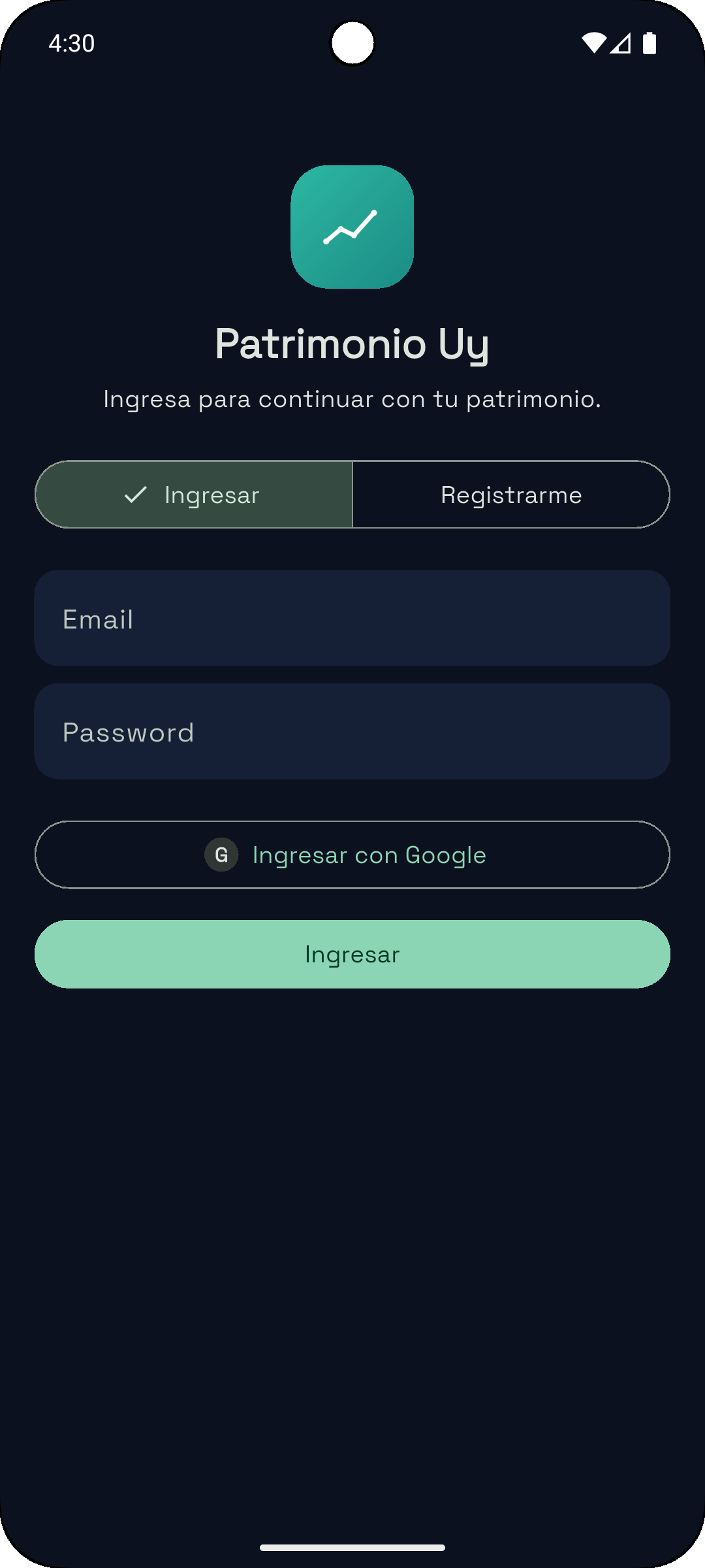 Pantalla de login de Patrimonio Uy